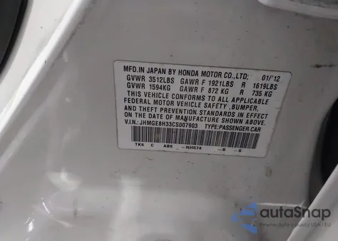 2012 Honda Fit z USA, uszkodzony, nr VIN JHMGE8H33CS007903